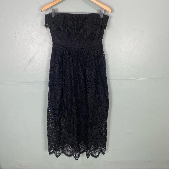 Shoshanna Black Lace Eleanora Strapless Midi Dress Cocktail Sz 4 - Picture 2 of 9